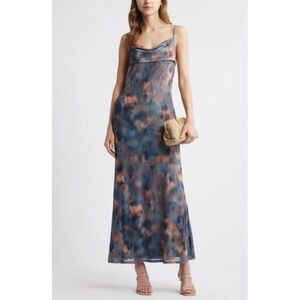 Open Edit Print Mesh Maxi Dress